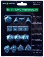 Role 4 Initiative - Set of 15 Polyhedral Dice - Opaque Dark Grey & Light Blue Photo