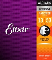 Elixir 11182 Nanoweb 13-53 HD Light 80/20 Bronze Coated Acoustic Guitar Strings Photo