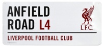 Liverpool - Club Crest & "ANFIELD Road L4" Street Sign Photo