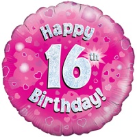 Oaktree - 18" Foil Balloon - Happy 16th Birthday Pink Holographic Photo