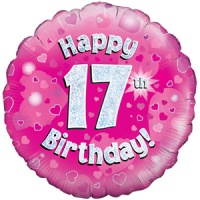 Oaktree - 18" Foil Balloon - Happy 17th Birthday - Pink - Holographic Photo