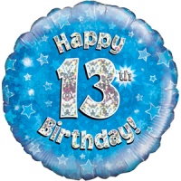 Oaktree - 18" Foil Balloon - Happy 13th Birthday - Blue - Holographic Photo