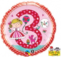 Qualatex - 18" Round Re Foil Balloon - Age 3 - Princess Polka Dots Photo