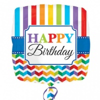 Anagram - 18" Square Foil Balloon - Happy Birthday Bright Stripe & Chevron Photo