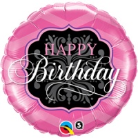 Qualatex - 18" Round Foil Balloon - Birthday - Pink/Black Photo