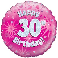 Oaktree - 18" Foil Balloon - Happy 30th Birthday Pink Holographic Photo