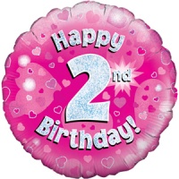 Oaktree - 18" Foil Balloon - Happy 2nd Birthday Pink Holographic Photo