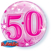 Qualatex - 22" Single Bubble Balloon - 50th Birthday - Pink Starburst Sparkle Photo
