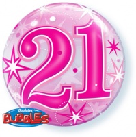 Qualatex - 22" Single Bubble Balloon - 21st - Pink Starburst Sparkle Photo