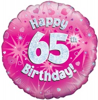 Oaktree - 18" Foil Balloon - Happy 65th Birthday - Pink Holographic Photo