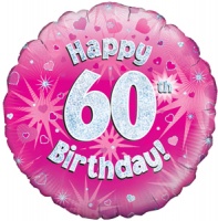 Oaktree - 18" Foil Balloon - Happy 60th Birthday - Pink Holographic Photo