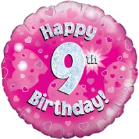 Oaktree - 18" Foil Balloon - Happy 9th Birthday - Pink Holographic Photo