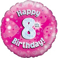 Oaktree - 18" Foil Balloon - Happy 8th Birthday - Pink Holographic Photo