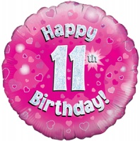 Oaktree - 18" Foil Balloon - Happy 11th Birthday - Pink Holographic Photo