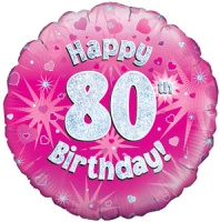 Oaktree - 18" Foil Balloon - Happy 80th Birthday - Pink Holographic Photo
