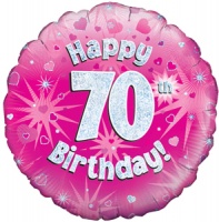 Oaktree - 18" Foil Balloon - Happy 70th Birthday - Pink Holographic Photo