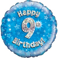 Oaktree - 18" Foil Balloon - Happy 9th Birthday - Blue Holographic Photo