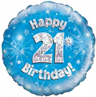 Oaktree - 18" Foil Balloon - Happy 21st Birthday - Blue Holographic Photo