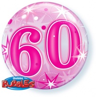 Qualatex - 22" Single Bubble Balloon - 60th Birthday - Pink Starburst Sparkle Photo
