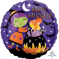 Anagram - 18" Circle Foil Balloon - Halloween Witch & Cauldron Photo
