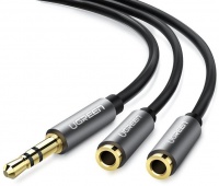 Ugreen 25cm 3.5mm Male to 2x3.5mm Female Y-Split Audio Cable - Black Photo