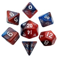 Metallic Dice Games - Set of 7 Polyhedral 10mm Dice - Red & Blue with White Photo