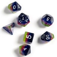 Sirius Dice - Set of 7 Polyhedral Dice - Translucent Pink Green & White Photo