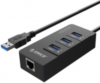 Orico - USB 3.0 and GbE Hub Adapter - Black Photo
