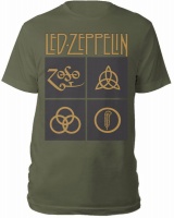Led Zeppelin - Gold Symbols In Black Square Mens Green T-Shirt Photo