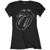 The Rolling Stones - Tongue Diamante Ladies T-Shirt - Black Photo
