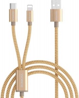 Romoss 2in1 USB to Lightning and USB Type-C Quick Charge Cable 1.5m - Gold Photo
