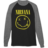 Nirvana - Yellow Smiley Men's Raglan Shirt - Black/Grey Photo