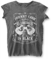 Johnny Cash - The Man In Black Burnout Ladies T-Shirt - Charcoal Photo
