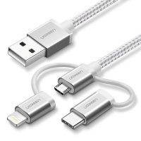 Ugreen - USB to Micro USB Lightning USB-C Cable - Silver Photo