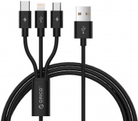Orico - 3in1 1.2m USB ChargeSync Nylon Braided Cable - Black Photo