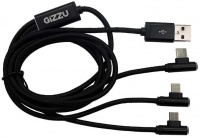 Gizzu - 3in1 Elbow USB to Micro USB/Type-C/Lightning 1.2m Cable - Black Photo