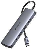 Ugreen - USB-C M to USB 3/HDMI/VGA/Gigabyte LAN/PD Adapter - Grey Photo