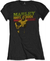 Bob Marley - Roots Rock Reggae Ladies T-Shirt - Black Photo