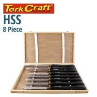 Tork Craft Chisel Set Wood Turning HSS 8 Piece Wooden Case Photo