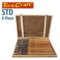 Tork Craft Chisel Set Wood Turning 8 Piece Std Wooden Case Photo