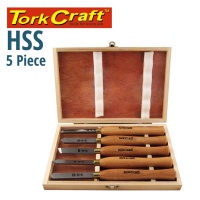 Tork Craft Chisel Set Wood Turning 300mm HSS 5 Piece Wood Case Photo