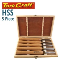 Tork Craft Chisel Set Wood Turning 270mm HSS 5 Piece Wood Case Photo