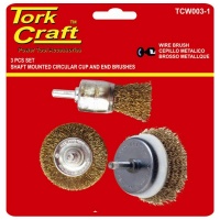 Tork Craft Wire Brush Set 3 piecese With 6mm Shaft End/Circ/Cup Photo