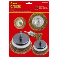 Tork Craft Wire Brush Set 5 piecese With 6mm Shaft Cup/Circ/End Photo