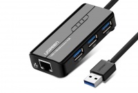 Ugreen 3-Port USB 3.0 Hub with Ethernet Input - Black Photo