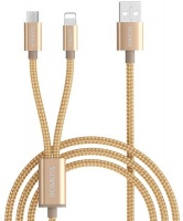 Romoss 2in1 USB to Micro USB and Lightning Quick Charge Cable 1m - Gold Photo