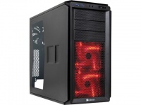 Corsair CC-9011042 graphite 230T - all blacK with red led with windowed side panel no psu 2x usb 3.0 audio in/out - 3x 5.25 4x 3.5/2.5 hidden - 2x 120mm red led fan 1x 120mm upto 5 - ATX PC case Photo