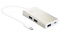 J5 Create JCH346 usb type-C - 3x type-A 1x type-C hub ideal for desktop or notebook/new macbook 51x15x98mm 250mm cable aluminum housing usb-powered with AC-adapter also work as type-C charger for Photo