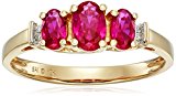 Unbranded 10k Yellow Gold July Birthstone 3-Stone Created Ruby with Diamond-Accent Ring Size 8 Photo