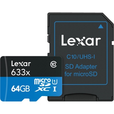 Lexar 64GB 633x UHS 1 MicroSDHC Card with Adapter